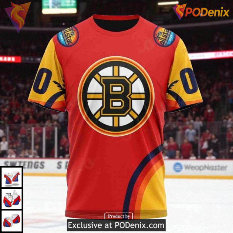 Custom NHL All Star Game Florida Sunset Design Boston Bruins Hoodie - 5