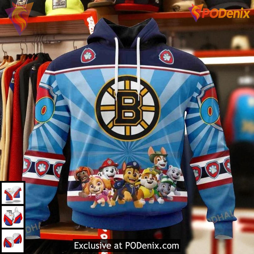 Custom NHL Paw Patrol Character Boston Bruins Youth Hoodie 3D Edition