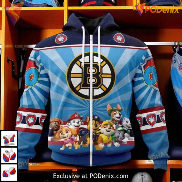 Custom NHL Paw Patrol Character Boston Bruins Youth Hoodie 3D Edition - 1