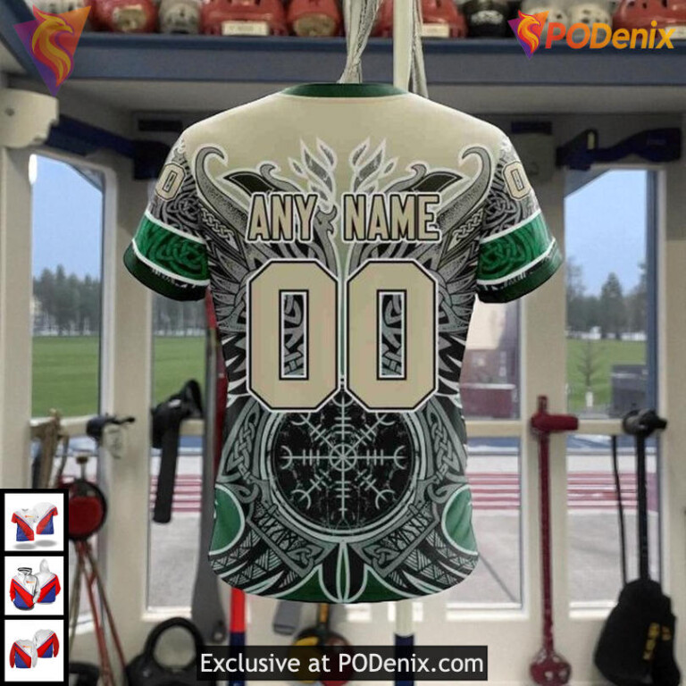 Custom Norse Viking Symbols Design NHL Vintage Minnesota Wild Hoodie 3D - 3