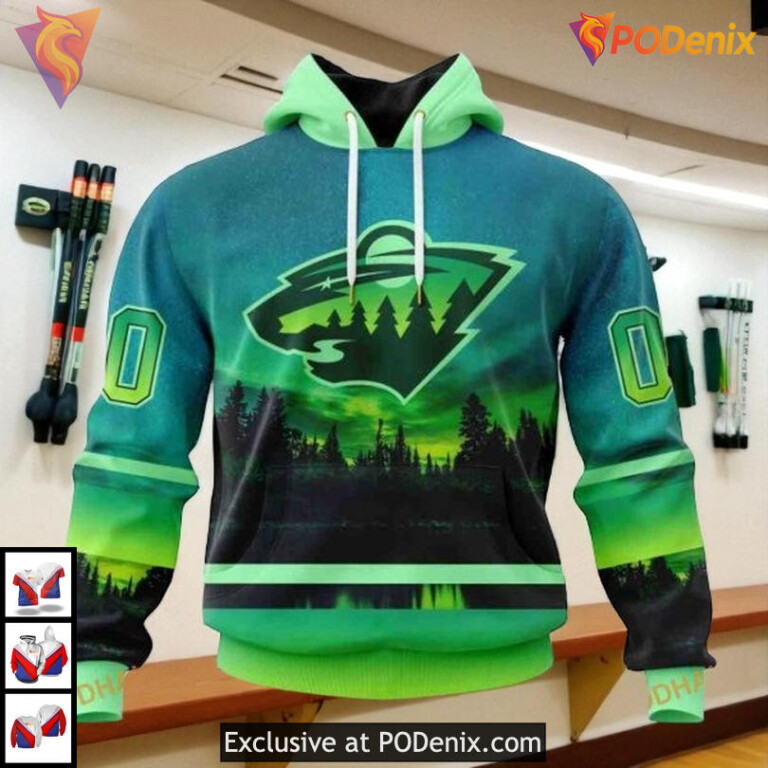 Custom Northern Lights Aurora NHL Minnesota Wild Hoodie 3D