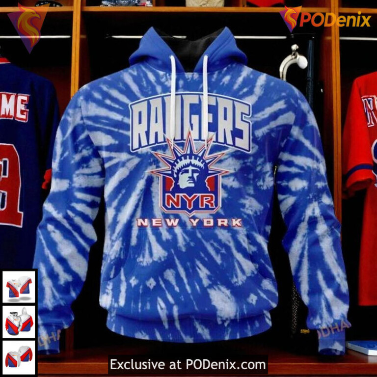 Custom Number New York Rangers Hoodie Retro Vintage Tie Dye Custom NHL 3D