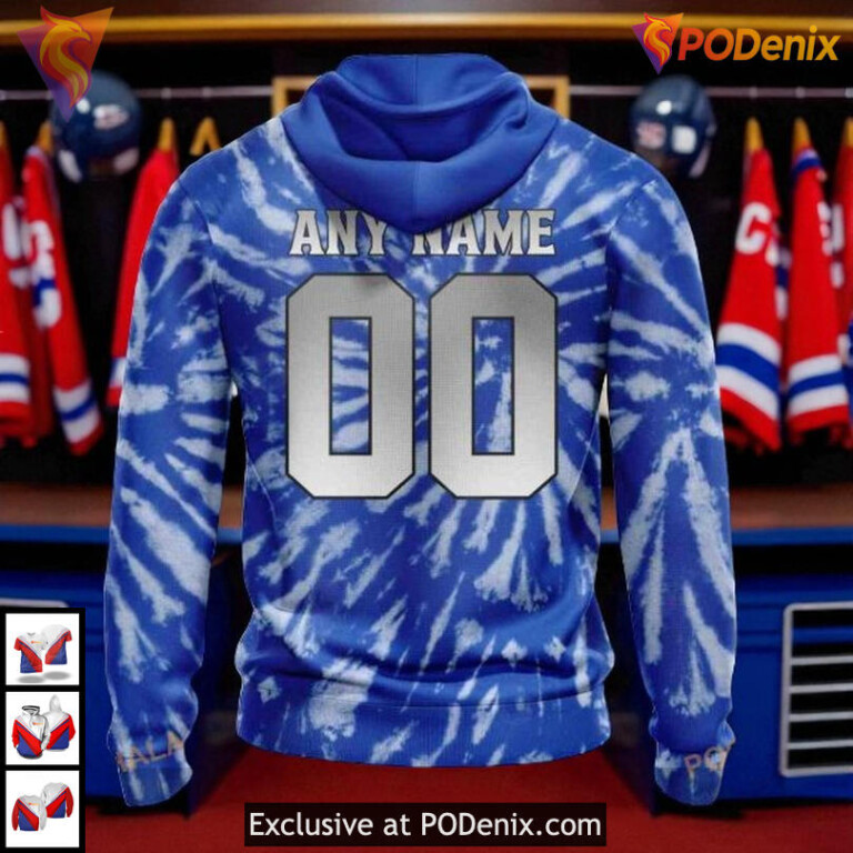 Custom Number New York Rangers Hoodie Retro Vintage Tie Dye Custom NHL 3D - 1