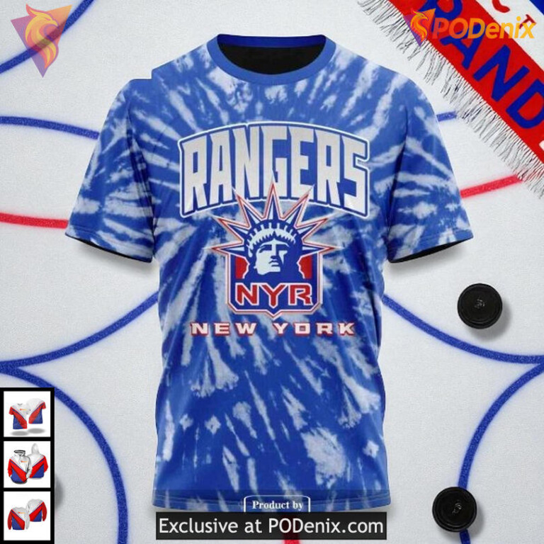 Custom Number New York Rangers Hoodie Retro Vintage Tie Dye Custom NHL 3D - 2