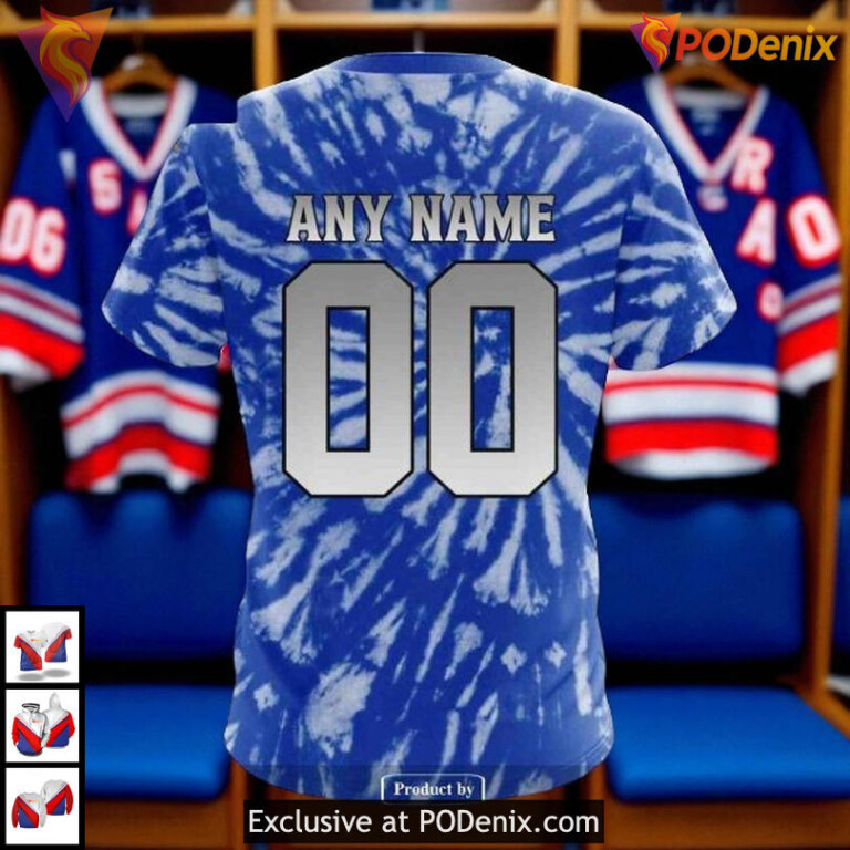Custom Number New York Rangers Hoodie Retro Vintage Tie Dye Custom NHL 3D - 3