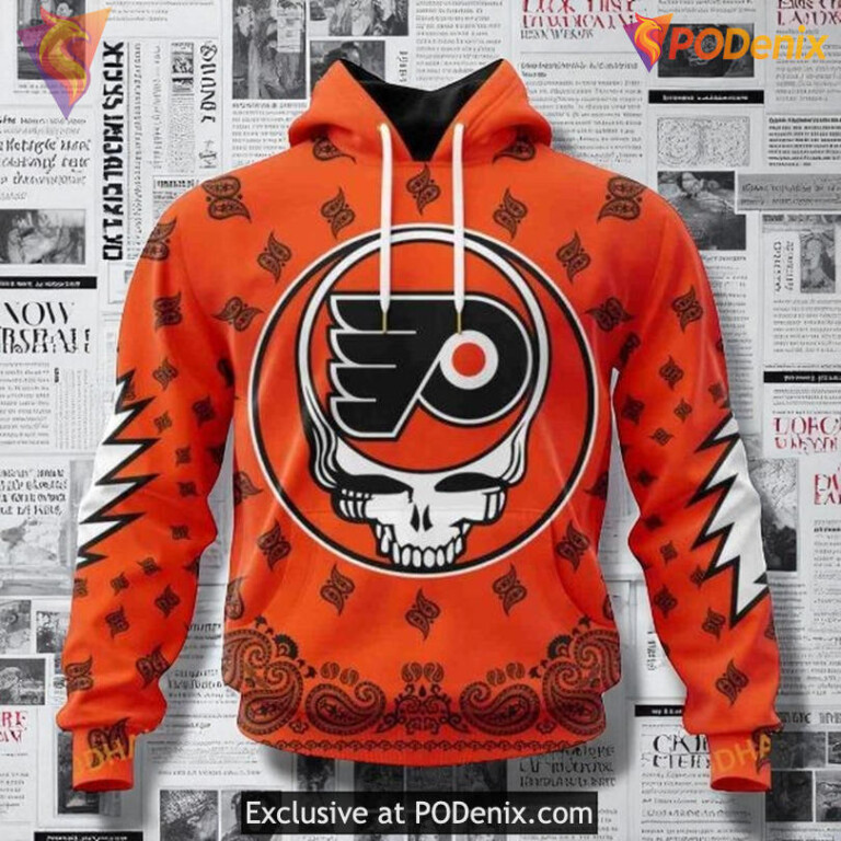 Custom Philadelphia Flyers Hoodie, Grateful Dead Inspired NHL Style