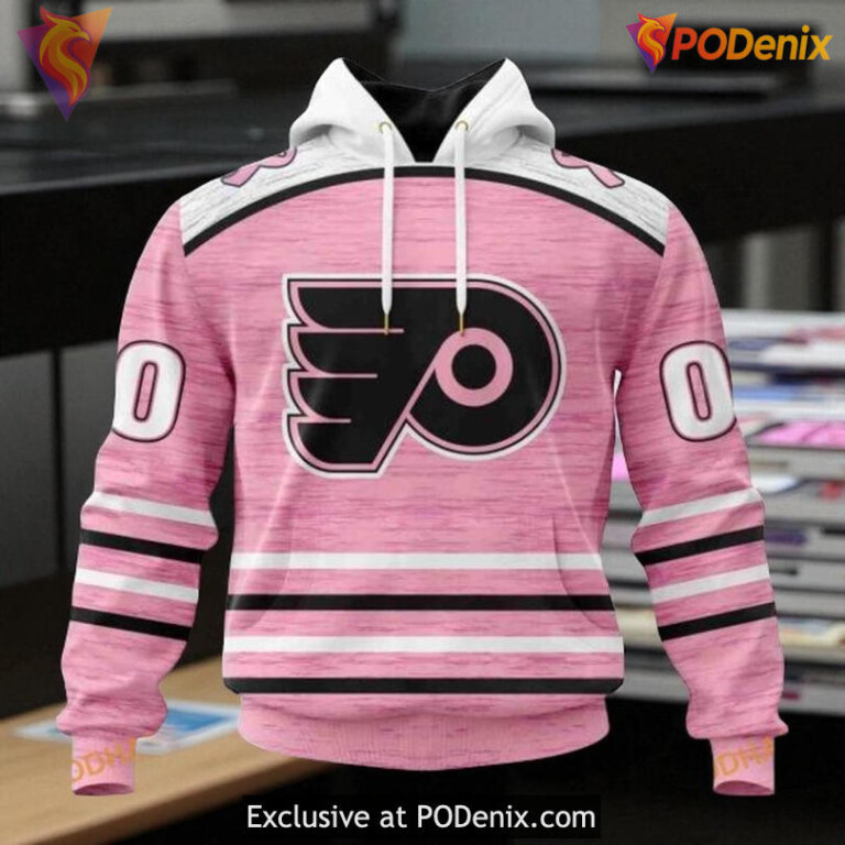 Custom Philadelphia Flyers Hoodie Pink Fight Breast Cancer NHL 3D
