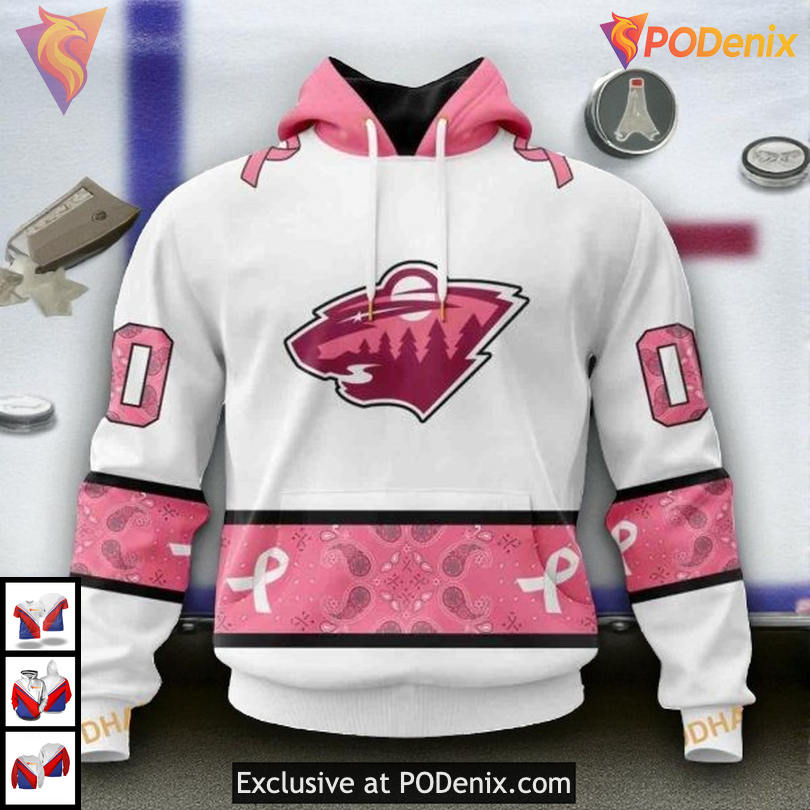 Custom Pink October Breast Cancer NHL Minnesota Wild Sweatshirt Hoodie 3D