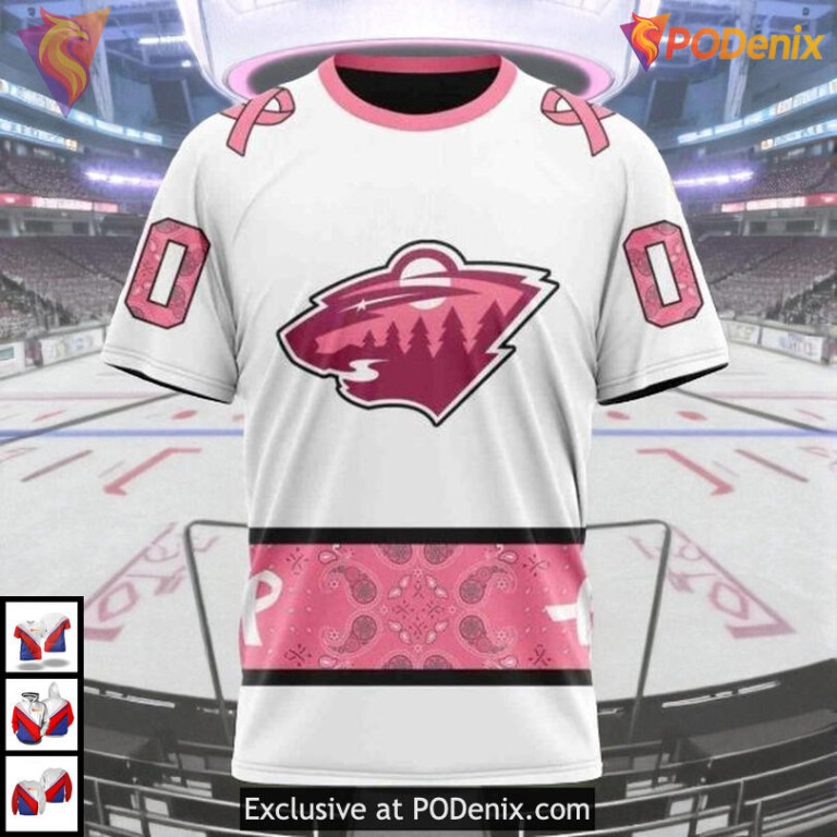Custom Pink October Breast Cancer NHL Minnesota Wild Sweatshirt Hoodie 3D - 2