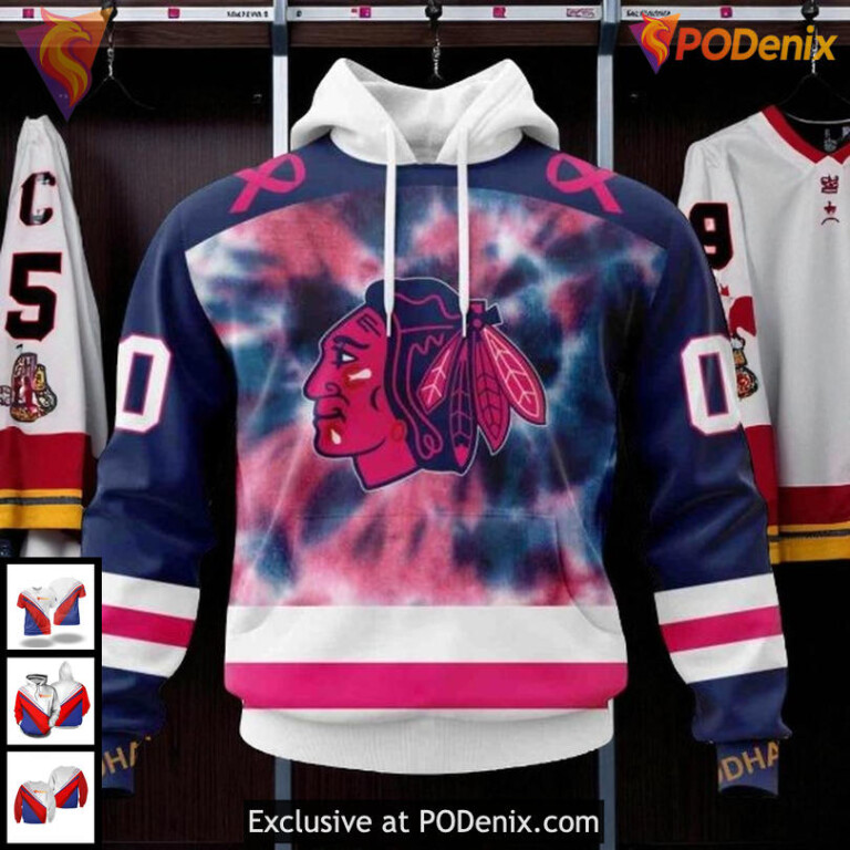 Custom Pink October Fight Breast Cancer NHL Chicago Blackhawks Hoodie 3D