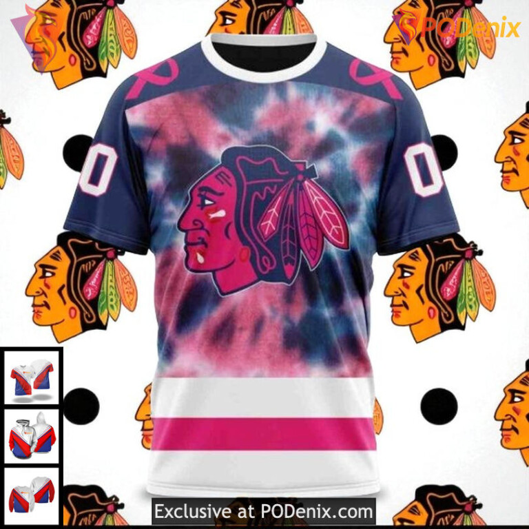 Custom Pink October Fight Breast Cancer NHL Chicago Blackhawks Hoodie 3D - 2