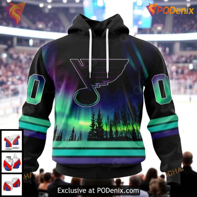 Custom St Louis Blues Hoodie Aurora Borealis NHL Design Pullover 3D