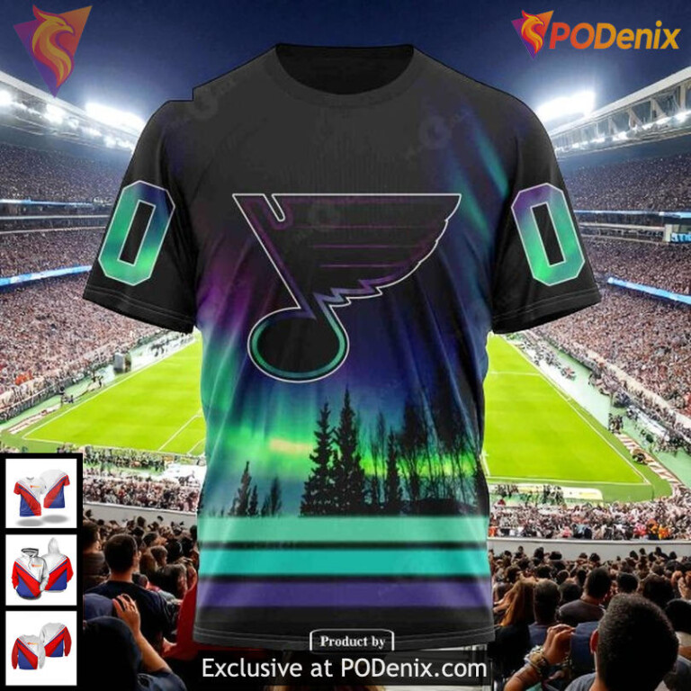 Custom St Louis Blues Hoodie Aurora Borealis NHL Design Pullover 3D - 2
