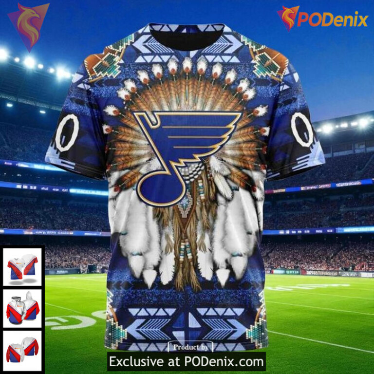 Custom St Louis Blues Hoodie Native Costume Design NHL 3D Graphic Style - 2