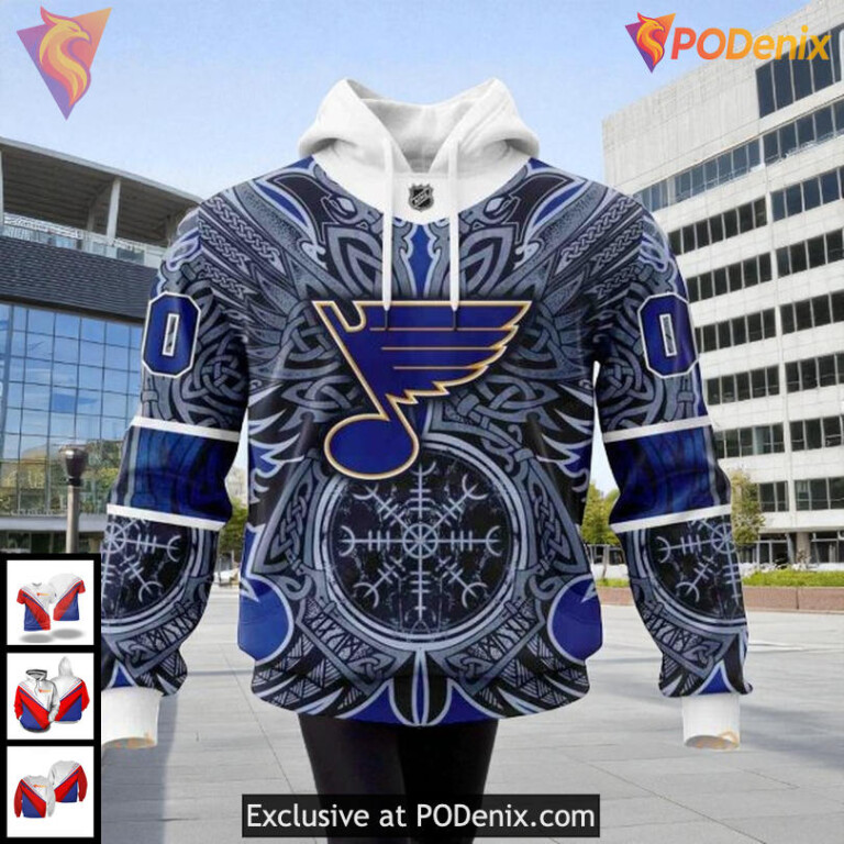Custom St Louis Blues Hoodie NHL Viking Rune Artwork 3D Norse Design