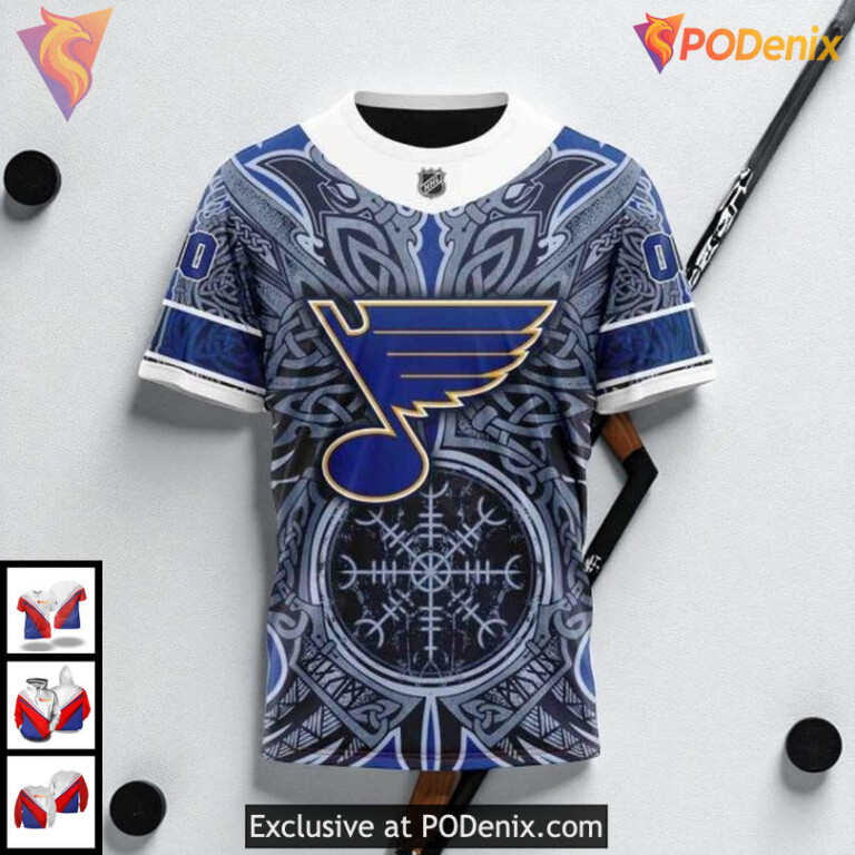 Custom St Louis Blues Hoodie NHL Viking Rune Artwork 3D Norse Design - 2