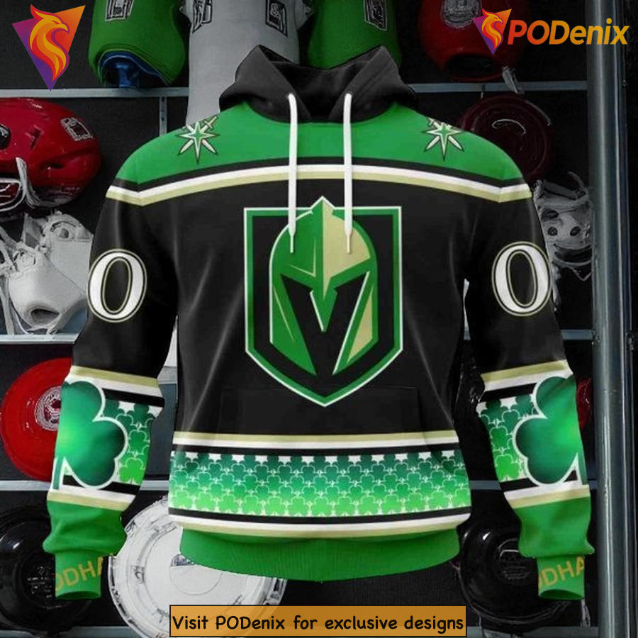 Custom St Patrick's Day Vegas Golden Knights Hoodie 3D, Irish Clover Style