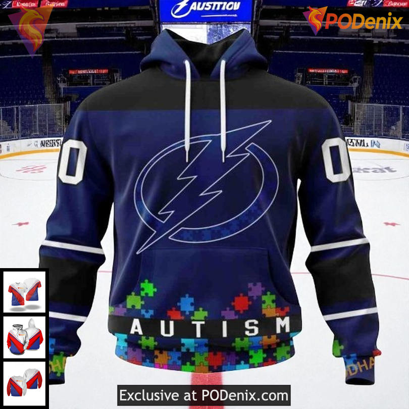 Custom Tampa Bay Lightning All Over Print Hoodie, Autism Awareness Design