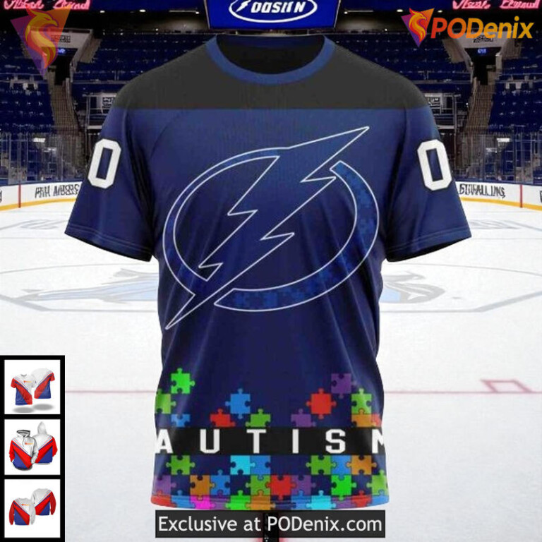 Custom Tampa Bay Lightning All Over Print Hoodie, Autism Awareness Design - 2