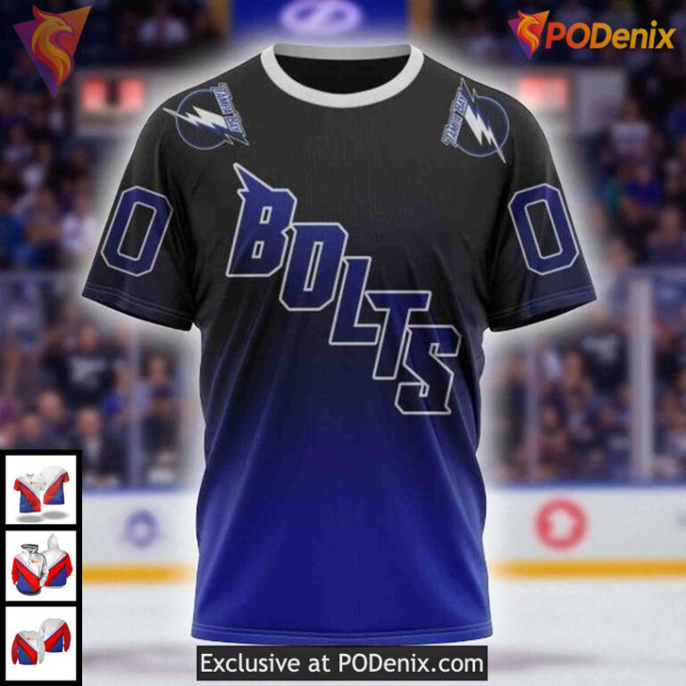 Custom Tampa Bay Lightning All Over Print Hoodie Retro Bolts Gradient Design - 2