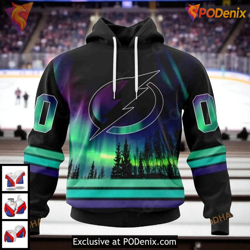 Custom Tampa Bay Lightning Hoodie NHL Design With Northern Lights 3D