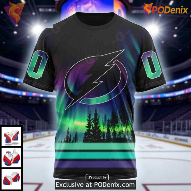 Custom Tampa Bay Lightning Hoodie NHL Design With Northern Lights 3D - 2