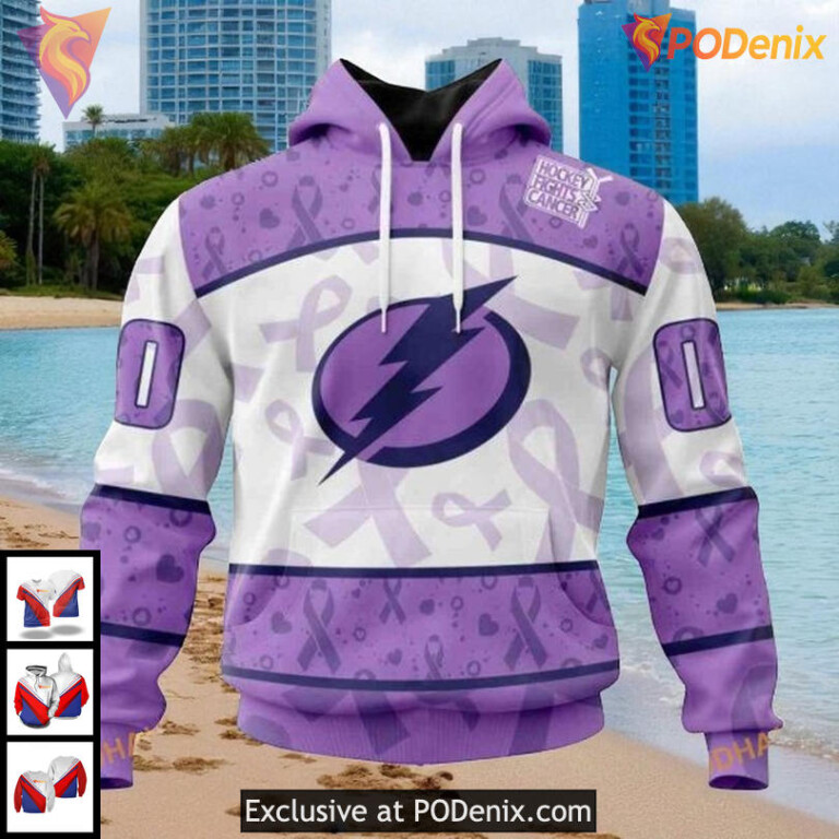 Custom Tampa Bay Lightning Hoodie NHL Lavender Ribbon Hockey Fights Cancer 3D