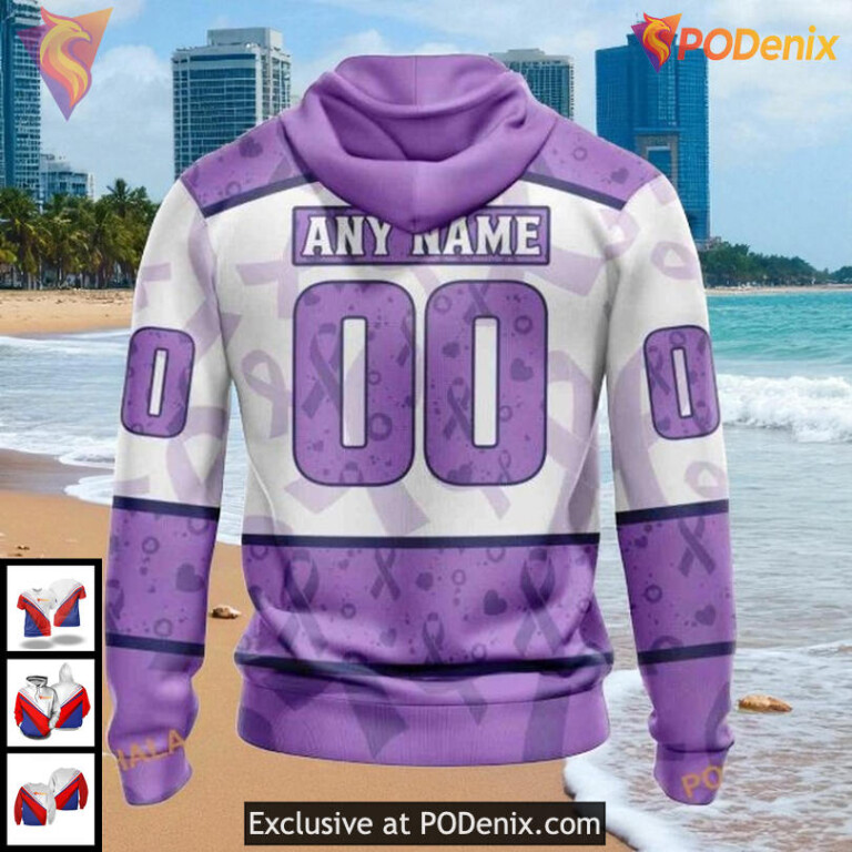 Custom Tampa Bay Lightning Hoodie NHL Lavender Ribbon Hockey Fights Cancer 3D - 1