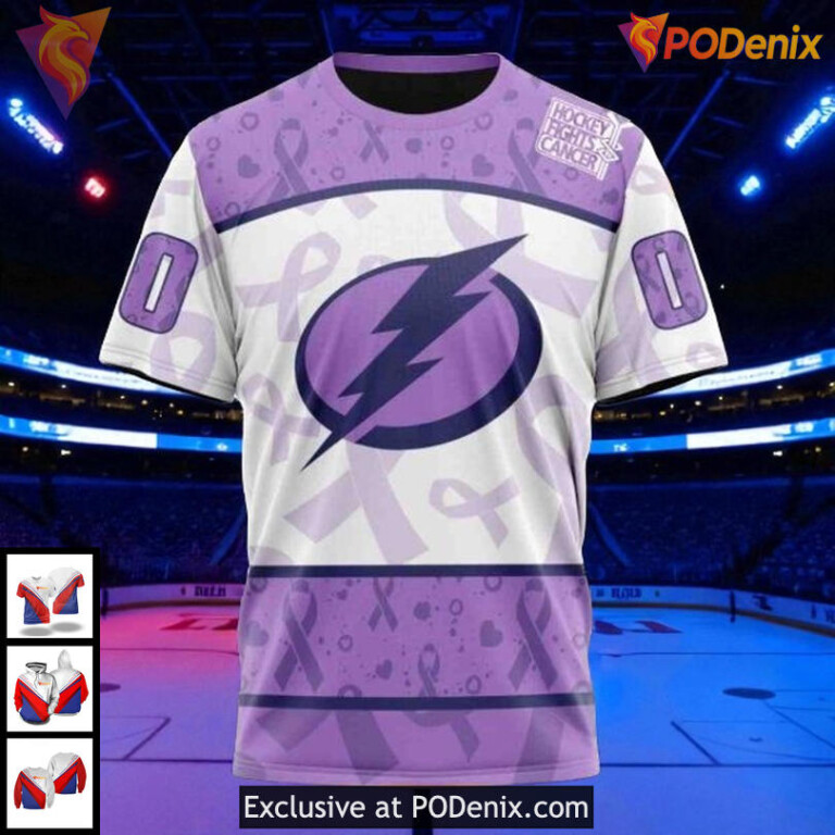 Custom Tampa Bay Lightning Hoodie NHL Lavender Ribbon Hockey Fights Cancer 3D - 2