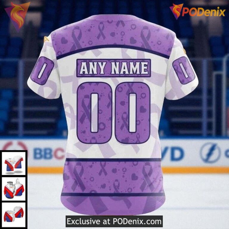 Custom Tampa Bay Lightning Hoodie NHL Lavender Ribbon Hockey Fights Cancer 3D - 3
