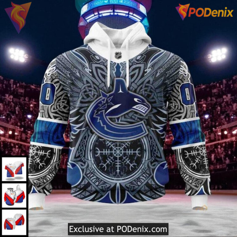 Custom Vancouver Canucks Hoodie, Norse Viking Symbols NHL 3D Design