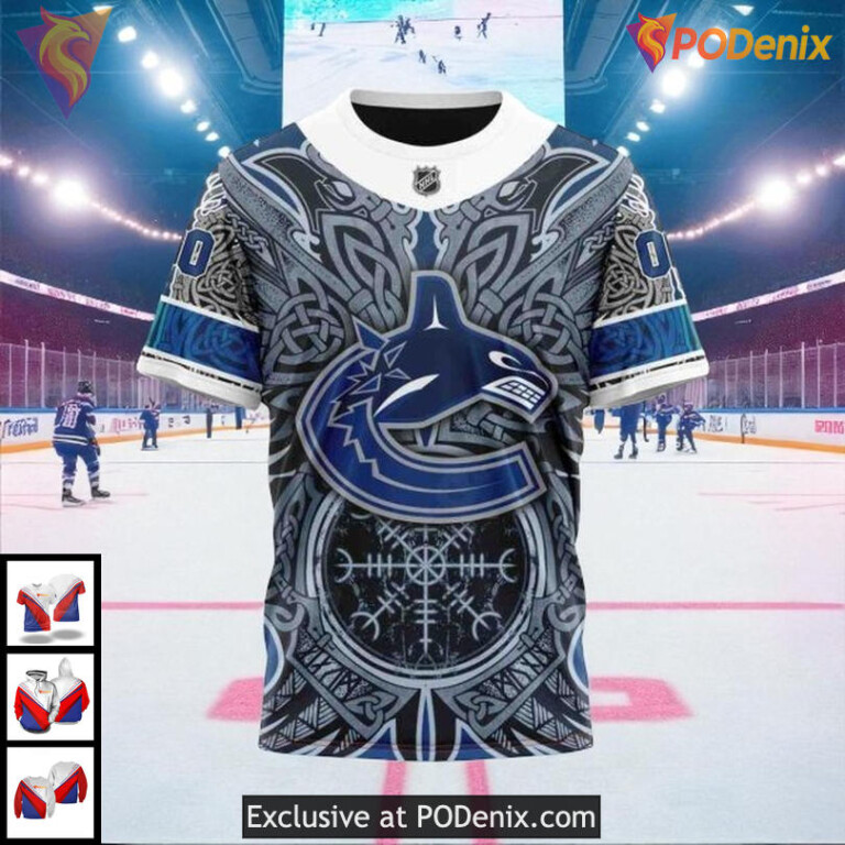Custom Vancouver Canucks Hoodie, Norse Viking Symbols NHL 3D Design - 2