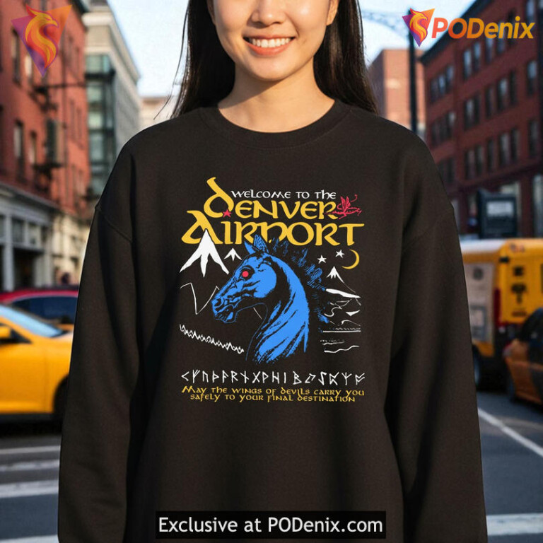 Denver airport shirt conspiracy design with Blucifer art, Welcome to the Denver Airport