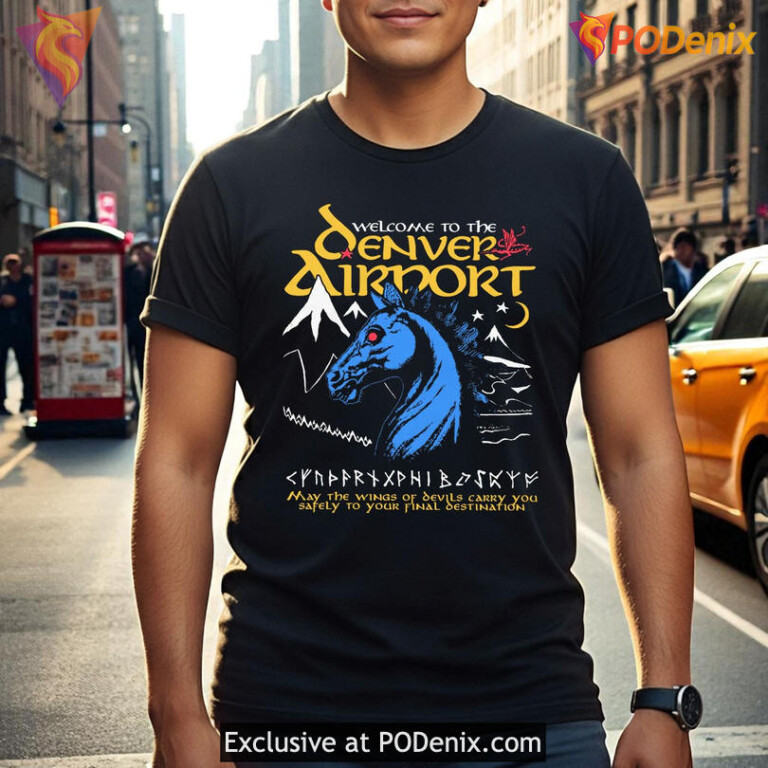 Denver airport shirt conspiracy design with Blucifer art, Welcome to the Denver Airport - 1