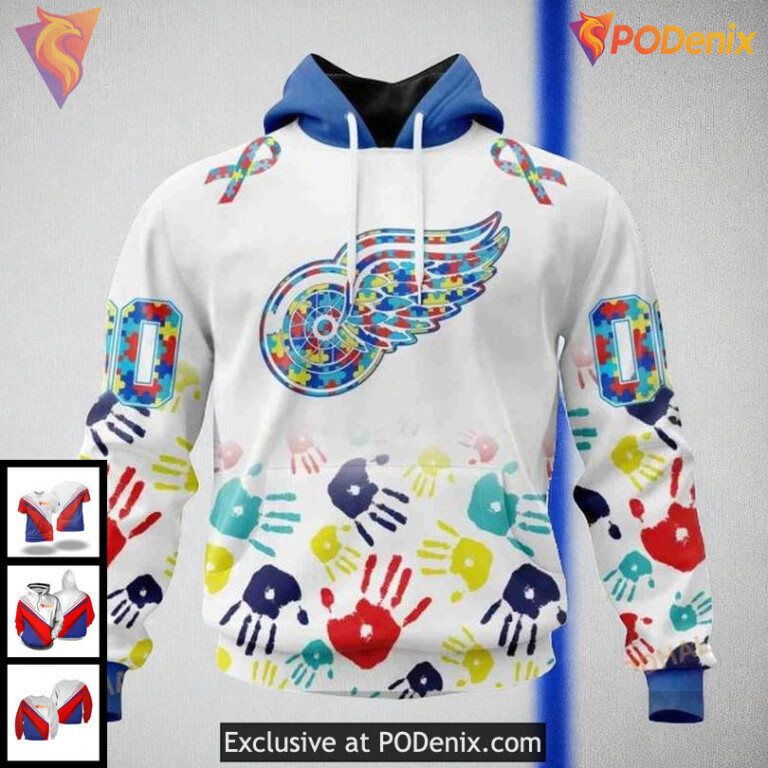 Detroit Red Wings Hoodie 3D Autism Awareness Custom Design For NHL Fans