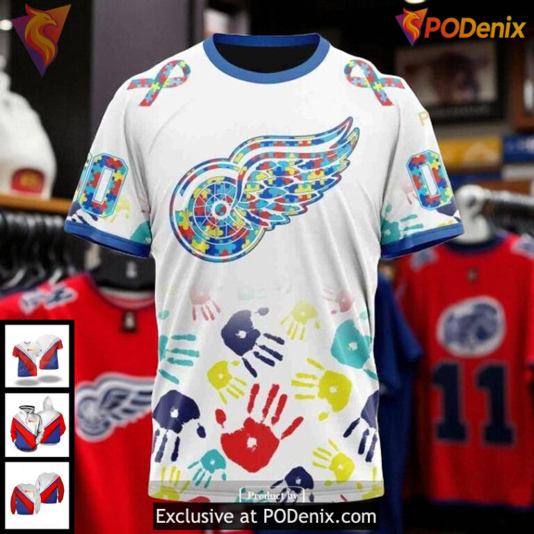 Detroit Red Wings Hoodie 3D Autism Awareness Custom Design For NHL Fans - 2