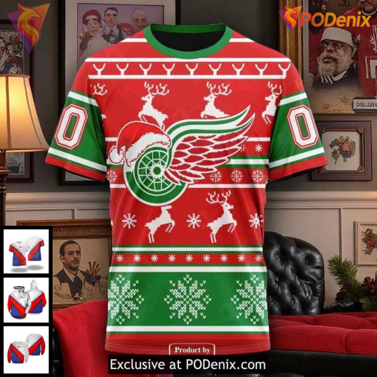 Detroit Red Wings Hoodie 3D Custom Christmas NHL Holiday Outfit For Fans - 2
