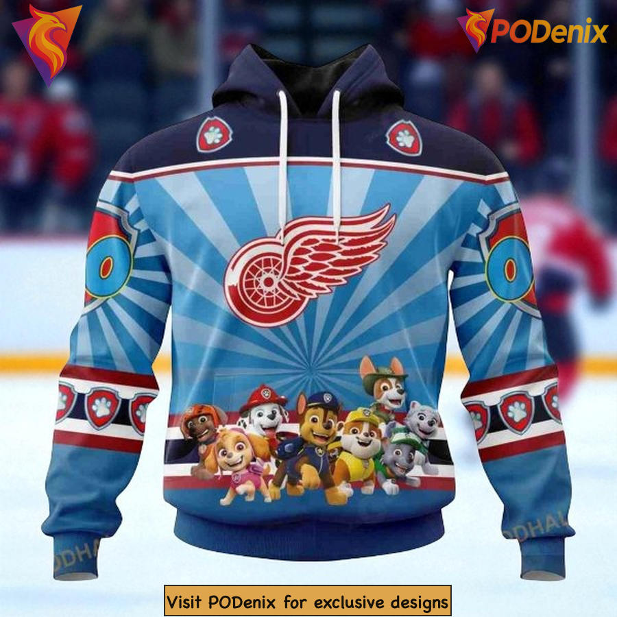 Detroit Red Wings Hoodie 3D Custom Paw Patrol Design, NHL Family Apparel
