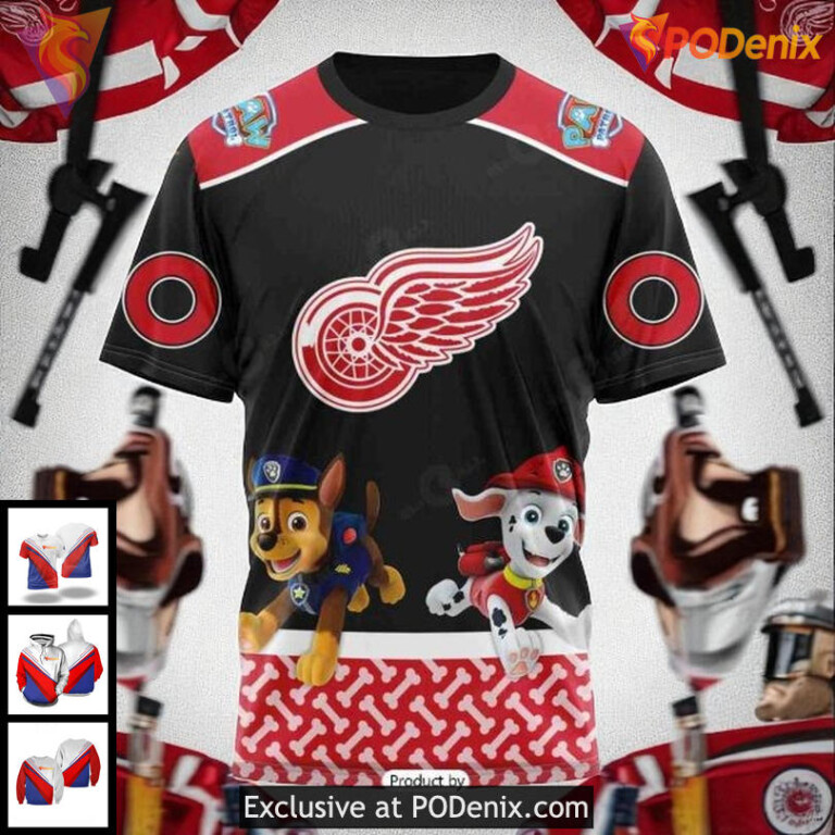 Detroit Red Wings Hoodie 3D NHL Custom Paw Patrol Design Personalized Style - 2