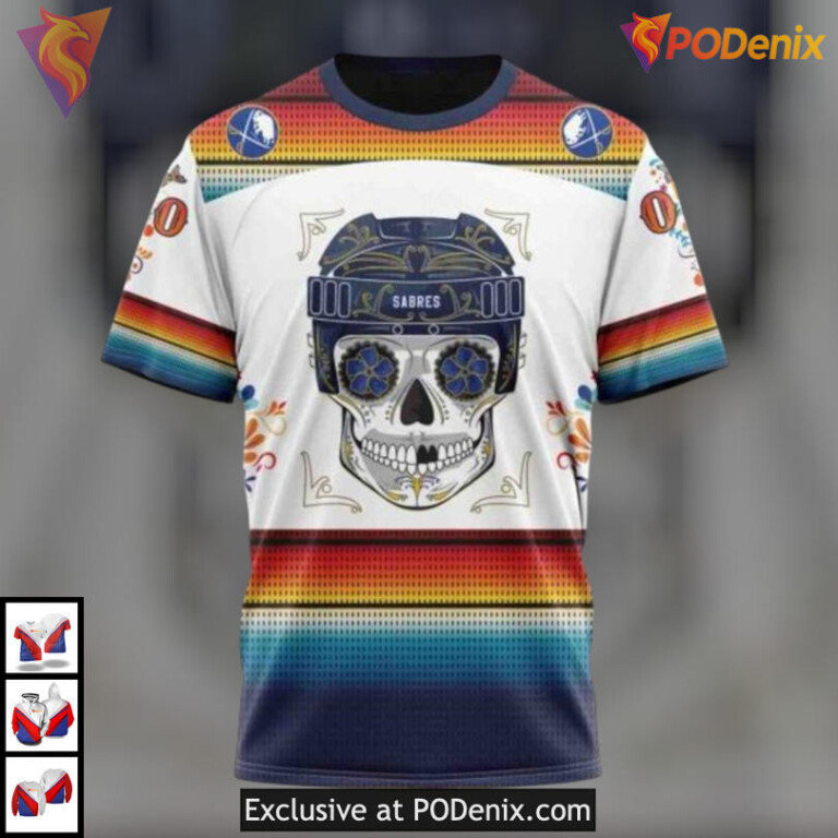 Dia De Los Muertos Festival Tribute NHL Vintage Buffalo Sabres Hoodie 3D - 2