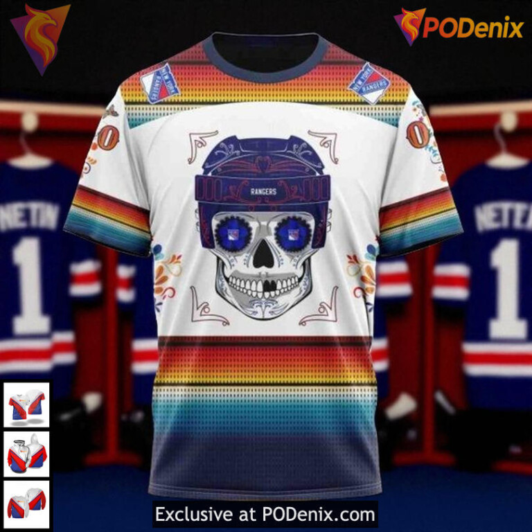 Dia De Los Muertos New York Rangers Graphic Hoodie, Custom NHL 3D Apparel - 2