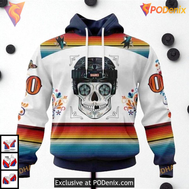 Dia De Los Muertos Theme Custom San Jose Sharks Christmas Hoodie 3D Shirt