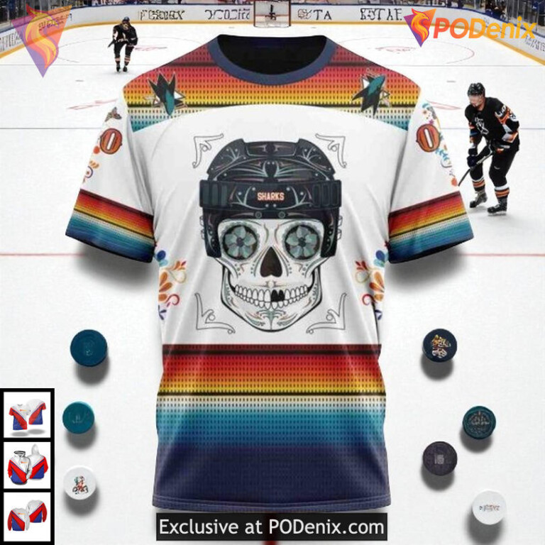 Dia De Los Muertos Theme Custom San Jose Sharks Christmas Hoodie 3D Shirt - 2