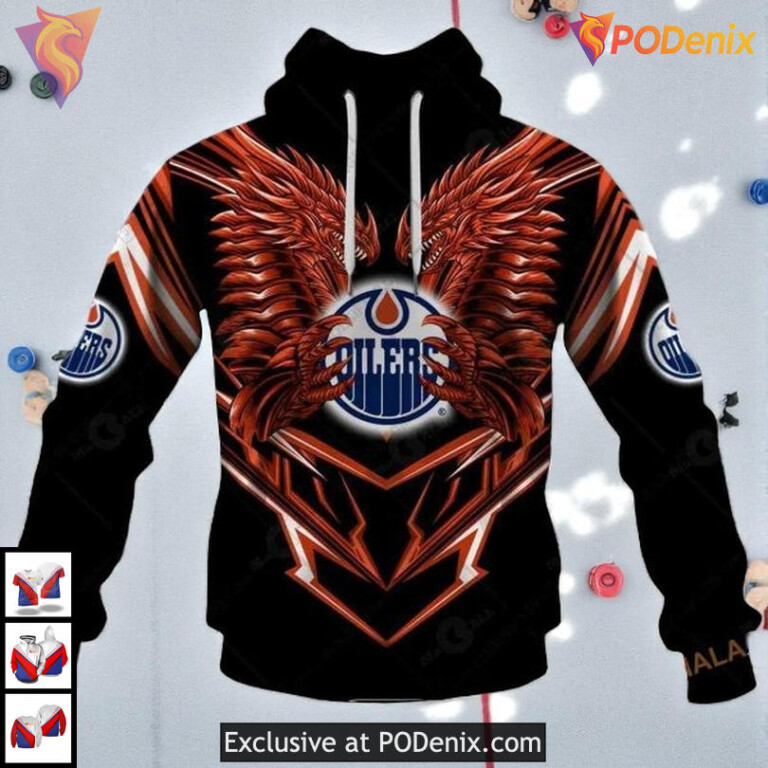 Dragon Artwork Graphic Concept NHL Custom Number Edmonton Oilers Hoodie 3D
