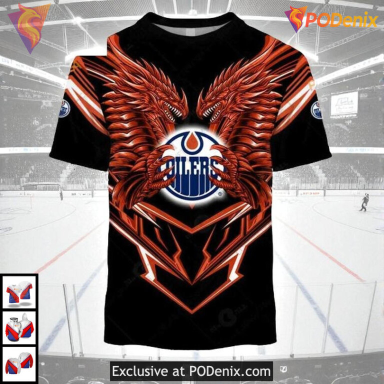 Dragon Artwork Graphic Concept NHL Custom Number Edmonton Oilers Hoodie 3D - 1