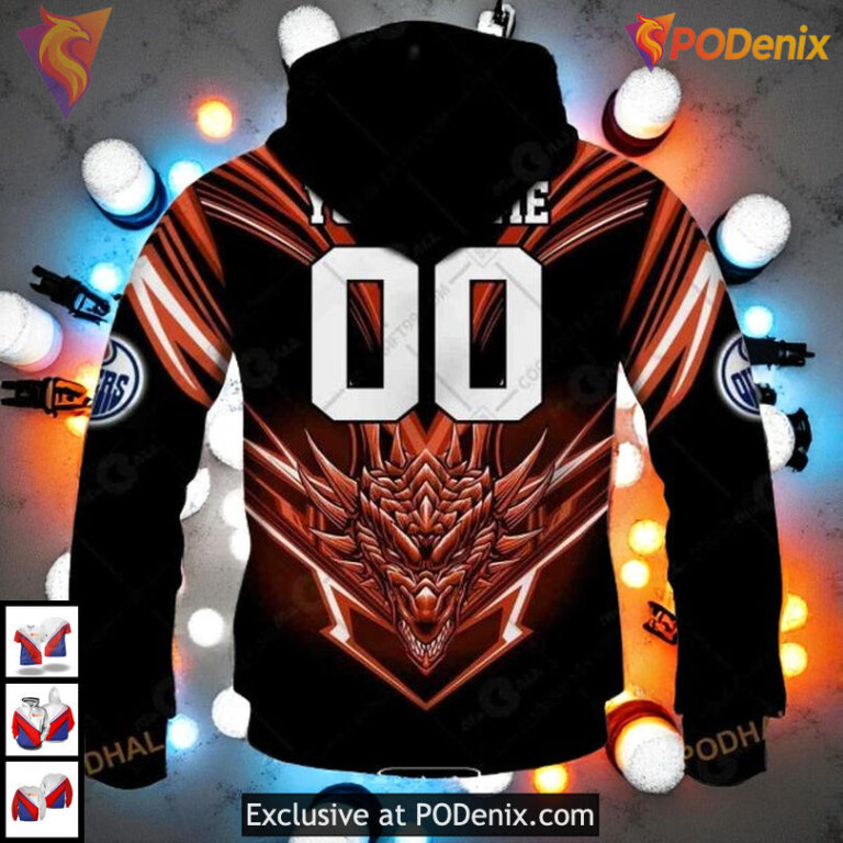 Dragon Artwork Graphic Concept NHL Custom Number Edmonton Oilers Hoodie 3D - 2
