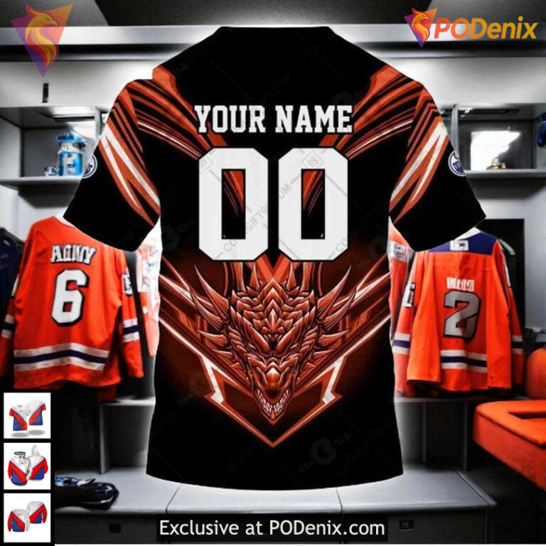 Dragon Artwork Graphic Concept NHL Custom Number Edmonton Oilers Hoodie 3D - 3