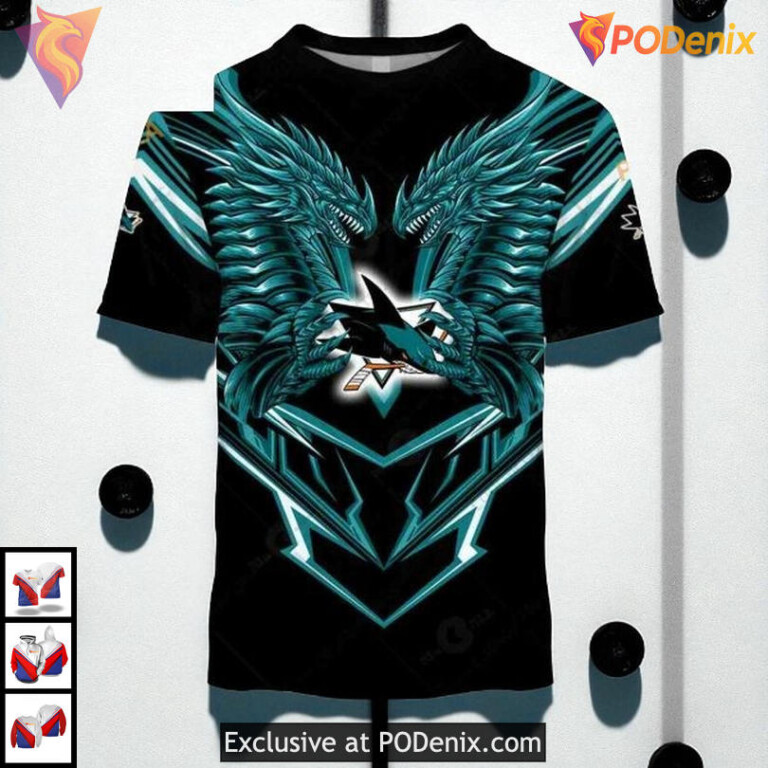 Dragon Design Theme Custom NHL San Jose Sharks Mens Hoodie NHL 3D - 1