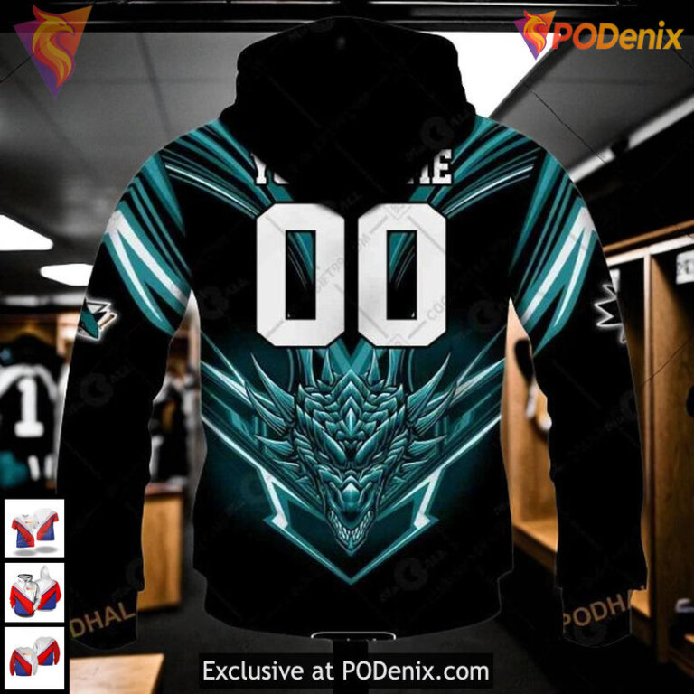 Dragon Design Theme Custom NHL San Jose Sharks Mens Hoodie NHL 3D - 2