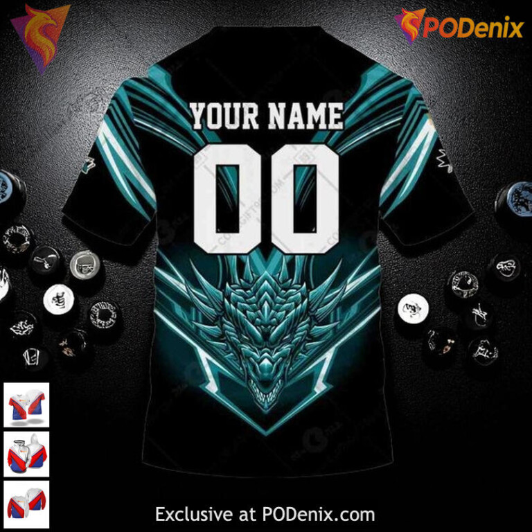 Dragon Design Theme Custom NHL San Jose Sharks Mens Hoodie NHL 3D - 3